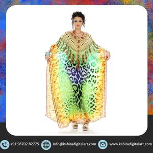 Elegant Womens Printed Kaftan Dress Vibrant Tribal Design Georgette Free Size <b>Loose</b> Fit Comfortable Sexiness Summer Beachwear - Product Image 2