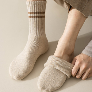 <b>Men's</b> High Quality Fleece-Lined Cotton Towel <b>Socks</b> Winter <b>Thick</b> <b>Wool</b> Casual Pattern Cuff Logo athletic <b>socks</b> - Product Image 1