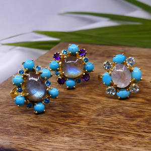 925 Sterling Silver Classic Style Ring Gold Plated with Kyanite Turquoise Labradorite <b>Stones</b> - Product Image 2