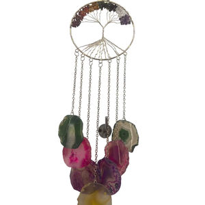 Tree Life Polished Chakra Wind Charm Coaster | 7 Chakra Healing Crystal Flower <b>Fairy</b> Hanging Decor | Reiki Feng Shui Set | - Product Image 1