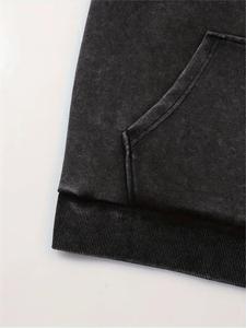 Sweat à capuche vintage noir personnalisable pour hommes 100% coton surdimensionné lavage à l'acide lourd pull sweat strass Design pour l'hiver - Product Image 4