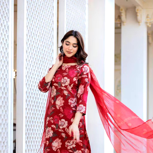 La mejor calidad, fácil de usar, estampado y bordado de Kurti de algodón Sexy indio, estampado Floral Digital y pantalón bordado y Dupatta - Product Image 1