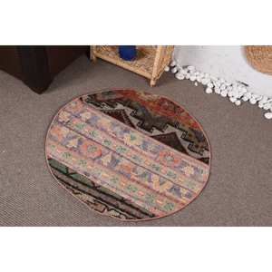 Alfombra de lana floral beige de 3x3 pies clásica turca vintage alfombra de felpa rectangular de retales hecha a mano para sala de estar con respaldo de látex - Product Image 3