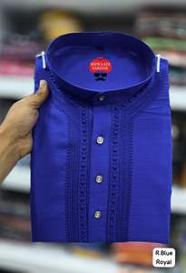 Ropa festiva de boda de diseñador exclusivo Trabajo de bordado de algodón puro Kurta para hombre con pijama blanco liso a precio barato India - Product Image 2