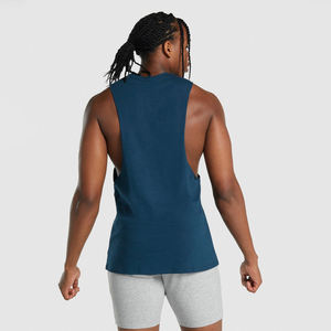 Débardeur de sport 100 % coton élastique à séchage rapide et respirant pour homme – Idéal pour l'entraînement, la course et le fitness – Modèle à manches tombantes - Product Image 3