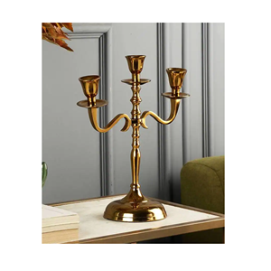 Forme personnalisée or poli 3-bras en métal fait à la main candélabre grand bougeoir en cristal fête de mariage événements à la maison taille régulière - Product Image 1