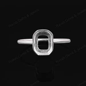 Véritable argent sterling 925, forme rectangulaire, 8x10 mm, serti en bélière, demi-monture, bande simple, bague fine pour femme, plaqué or 14 carats - Product Image 1