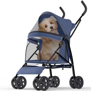TH-PPS-387 Four <b>Wheel</b> <b>Pet</b> Stroller for Outdoor Travel <b>with</b> Shock Absorbing <b>Wheels</b> Rain Cover and Cup Holders - Product Image 1