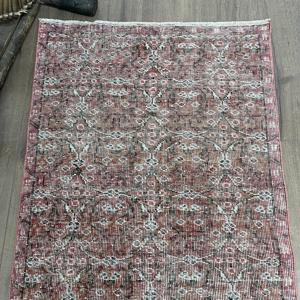 Turkish Vintage Accent Rug 2.7x5.9 ft, <b>Red</b> <b>Wool</b> Rug - Product Image 4