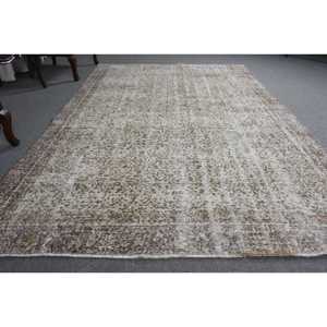 Rug, 6.1x8.9 ft Vintage Rug, <b>Brown</b> Floral Rug <b>Wool</b> - Product Image 3