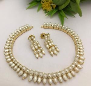 Conjunto de Collar y Aretes de Perlas Reales con Baño de Oro de Alta Calidad y Circonitas Cúbicas, para Bodas, Colección Moderna para Mujer - Product Image 1