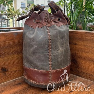 Full Grain Genuine Leather Bucket Bag Western Leather <b>Pouch</b> with Drawstring Shoulder Bag Women's 100% Cow Leather Handmade Bags - Product Image 1