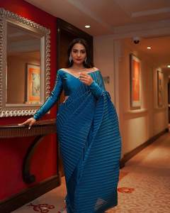 Diseñador indio paquistaní Sari Bollywood Satin Crushed Style Exclusivo Fancy Latest Premium Fancy Sari Export Indian Boutique - Product Image 2