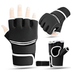 Gants d'entraînement en cuir à demi-doigts avec sangle de poignet en velcro pour adultes, arts martiaux - Product Image 4
