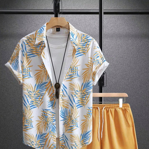 เสื้อเชิ้ตแขนสั้นสำหรับผู้ชายชุดสองชิ้นกางเกงขาสั้นฤดูร้อนใส่เที่ยวกลางแจ้งใส่สบายพิมพ์ลายทิวทัศน์ชายหาด - Product Image 5