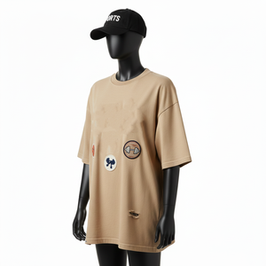 T-shirt oversize pour femme en coton jersey simple de qualité supérieure, ton neutre, streetwear, logo personnalisé, t-shirt oversize en coton pour femme - Product Image 4