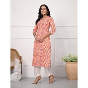 Kurti Recto de Algodón Estampado con Bloques Rosa Jaal, Saree Indio para Uso Diario con Salwar Kameez Estilo Pakistaní Cosido - Product Image 3