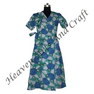 Qualité d'exportation Femmes Robes Kimono Légères Main Bloc Imprimé Coton Élégant Style Vintage Peignoir Avec Ceinture - Product Image 1