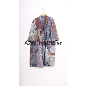 Handmade Non Woven Floral V-Neck Drawstring Long Sleeve Three-Quarter Luxury 100% Cotton <b>Women's</b> <b>Robe</b>-Soft And Breathable - Product Image 1