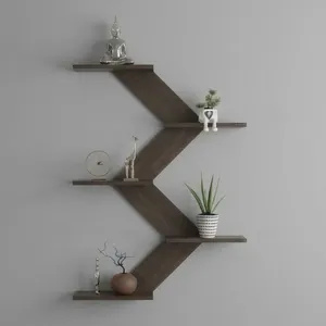 Minimalist Eco-Friendly Durable <b>Wall</b> <b>Mounted</b> Acacia Wood 5-Tier Zigzag Storage <b>Shelf</b> for Living Room Decor Easy to Clean - Product Image 6