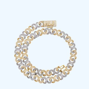 Custom Clasp 20mm Bagugett Moissanite Infinity Link Chain 14Kt Gold and <b>Silver</b> Alloy Neckless for Unisex - Product Image 2