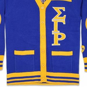 Custom blue and gold University Logo Embroidered Patch V-Neck Pullover Knitted <b>Cardigan</b> <b>Sweater</b> in Winter Print Style Letterman - Product Image 3