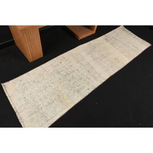 Tapis moderne en laine beige 2,3x7,7 pieds Tapis de salon turc à tissage plat et motif patchwork pour la décoration des adolescents - Product Image 2