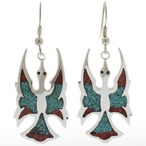Pendientes colgantes de Coral turquesa estilo Navajo Sterling Waterbird 0093 incrustaciones de ajuste de bisel de moda para aniversario - Product Image 2