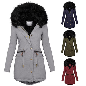 Manteaux longs en laine pour femmes, manteaux d'hiver pour femmes, manteaux matelassés fins et chauds à bas prix avec capuche en fourrure, manteaux en coton rembourrés mi-longs pour femmes - Product Image 6