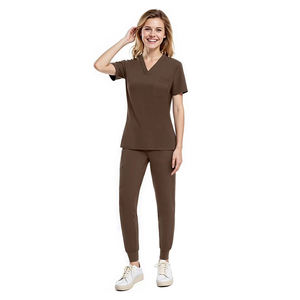Uniforme de Enfermera de Diseño Personalizado para Mujer, Color Marrón, Corte Ajustado, Tela Elástica, Uniforme de Enfermera para Uso Hospitalario - Product Image 1