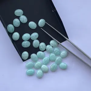 Natural Green Blue Amazonite Oval Smooth Flat Back Cabochon Loose Gemstones Semi Precious Jewellery Manufacture Supplier Factory