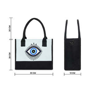 Portable Anti-Theft Evil Eye Tote <b>Bag</b> Embroidery Logo <b>Work</b> Zipper Closure Cotton Canvas Material Tote <b>Bag</b> For Everyday Use - Product Image 2