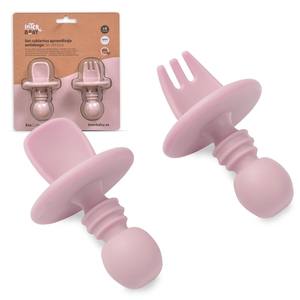 Juego de Cubiertos de Silicona Rosa Oscuro Anti-Asfixia para Niños, Platos y Utensilios de Aprendizaje - Product Image 1