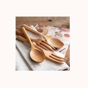 Cuillère en bois et baguettes fourchette couteau avec poignée d'extrémité de conception Simple ensemble de cuillères ensembles de couverts en bois couleur pêche couverts - Product Image 1