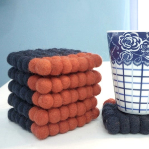 Handmade Orange and <b>Black</b> Wool <b>Coaster</b> Trivet Set Square Shaped Felt Form Squares <b>Coaster</b> Set - Product Image 2