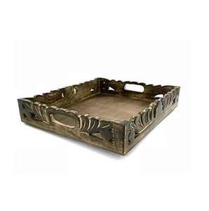 Plateau en bois naturel fait main avec poignée intégrée Plateau de service de haute qualité pour restaurant à la maison Dessert alimentaire - Product Image 1