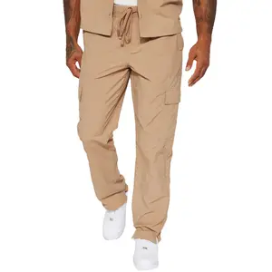 Factory made Customized Tan Colour Nylon Cargo Pants For Sale Men Casual Cargo Trousers With Drawstring Waist