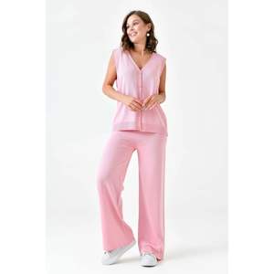 Ensemble gilet sans manches à col en V et pantalon tricoté à taille haute et jambes larges. - Product Image 6