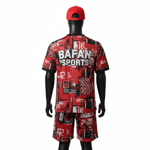 Ensemble court en mesh pour homme, polyester de haute qualité, 160 GSM, léger, rouge et noir, imprimé sur toute la surface, logo personnalisé pour ensemble homme - Product Image 2