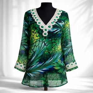 Caftan tunique de plage en mousseline de soie brodée écologique, robes décontractées tissées avec taille naturelle - Product Image 3