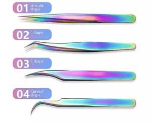 Rainbow Colors 4 Pieces Stainless Steel Professional Quality Handmade Eyelash Tweezers Set Customized Logo Zachary Industries - Product Image 1