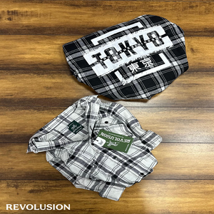 Vêtements pour enfants à manches longues en coton personnalisé Chemise imprimée à carreaux dans le dos pour garçon Chemises décontractées de printemps et d'automne de couleur unie - Product Image 1