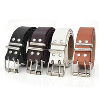 Ceinture en cuir PU à rivets étoiles, style gothique, avec double boucle en acier, pour homme et femme, mode décontractée, ceinture décorative pour jeans