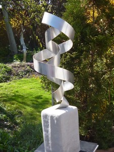 <b>Large</b> Modern Abstract Aluminum Metal Sculpture Artist Unique Metal <b>Art</b> Twisted Spiral Ribbon Design modern polished sculpture - Product Image 4