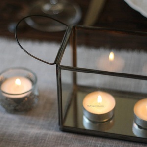 Diseño elegante Metal negro enmarcado con asas Vidrio 5 Tea Light Candelabros Caja para bodas Decoración de mesa - Product Image 2