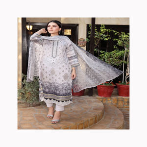 Traje de Salwar recto pakistaní indio seda y algodón con tela de organza Kameez de manga larga para ropa de fiesta de boda - Product Image 6
