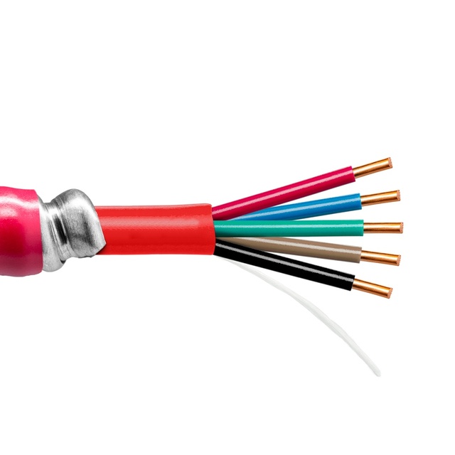 14/2 Armored Fire Alarm Wire Shielded Plenum Rated, Aluminum Interlocked Armor (AIA) Red Fire Cable, 250ft Reel