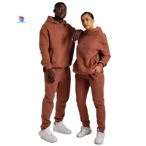 Chándales personalizados de gran tamaño para mujer, conjuntos holgados de 450 gramos con capucha y pantalones de chándal, chándal de algodón de lana de Color sólido para mujer - Product Image 1