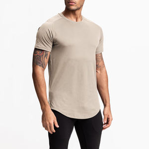 T-shirts de sport confortables et légers en gros, vêtements de sport, t-shirt de gym beige à col rond, coupe ample, 100% coton, pour hommes - Product Image 5