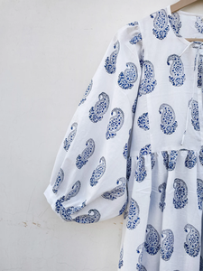 Robe maxi imprimée à la main pour l'été, en coton floral, faite à la main, durable pour l'automne - Product Image 5